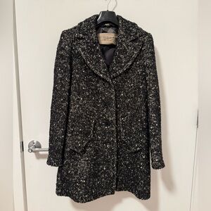 Burberry Black and White Tweed Pea Coat